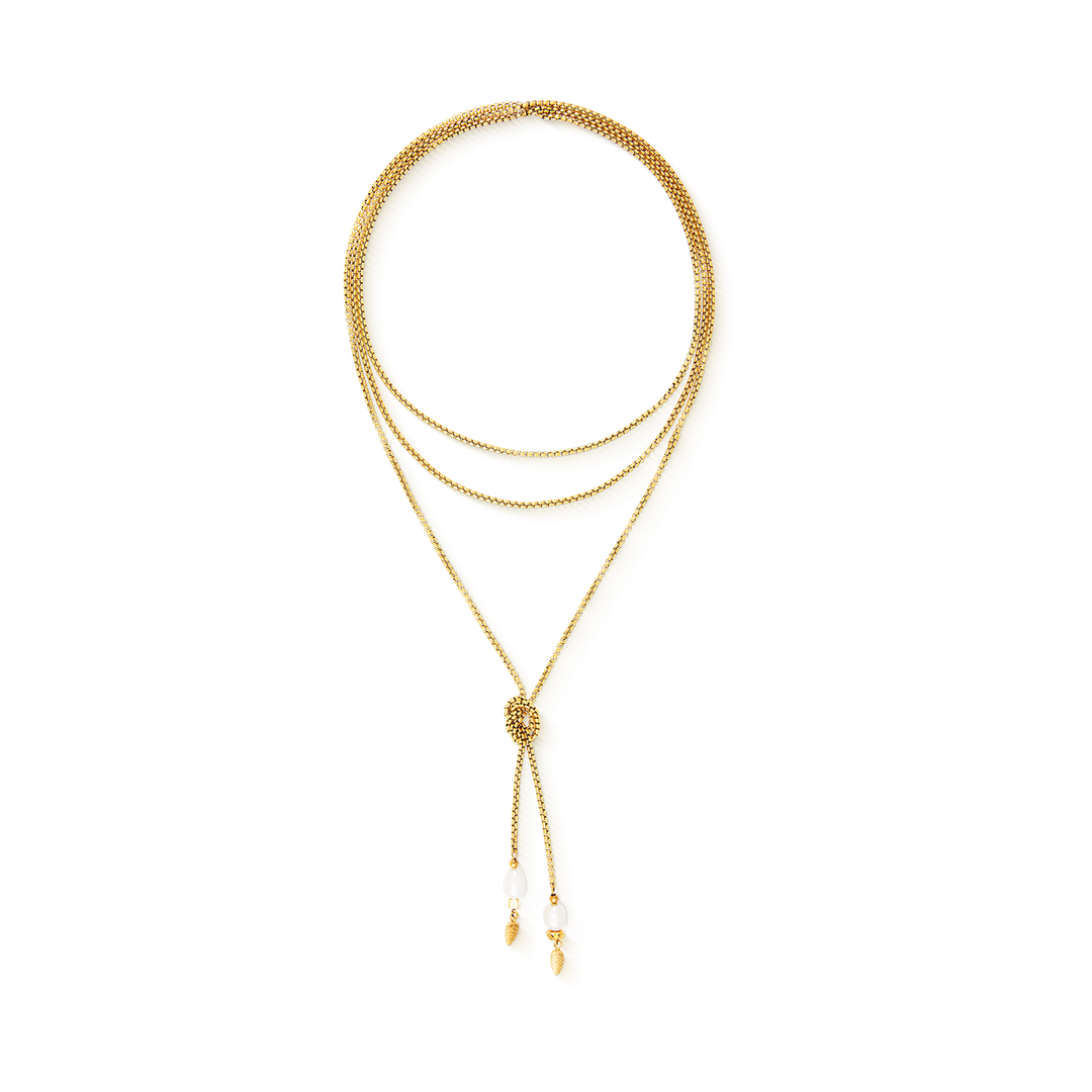 Gold plated stainless steel long knotted necklace with pearls - Carathea & Jools
