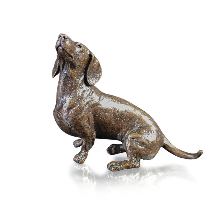 Solid bronze daschund sitting sculpture - Carathea jewellers