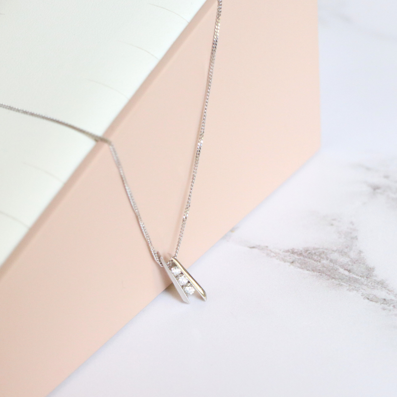 white gold diamond trilogy pendant - Carathea jewellers