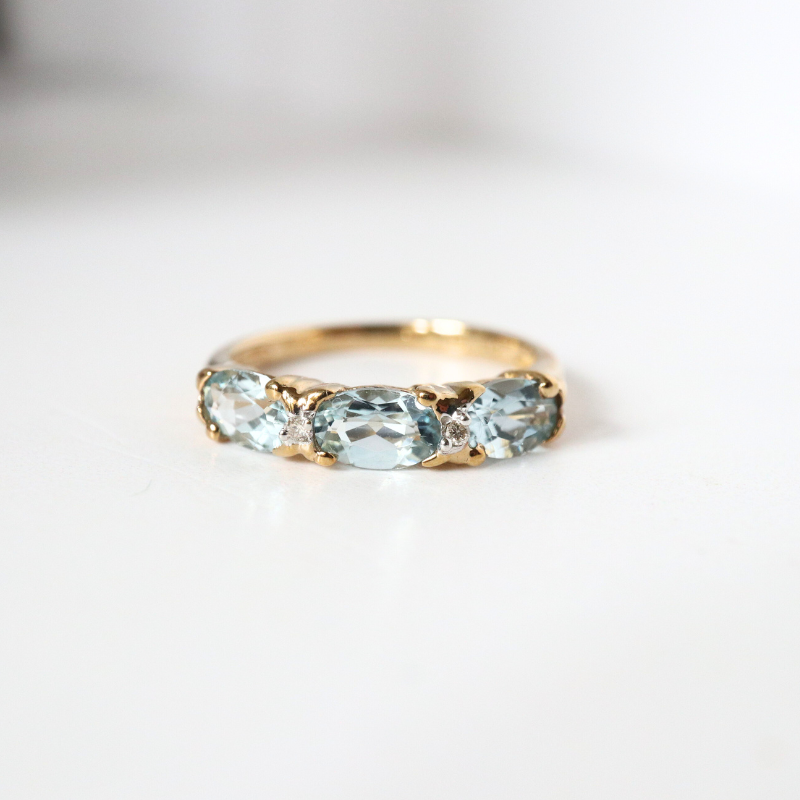 ladies gold, aquamarine and diamond ring - Carathea jewellers