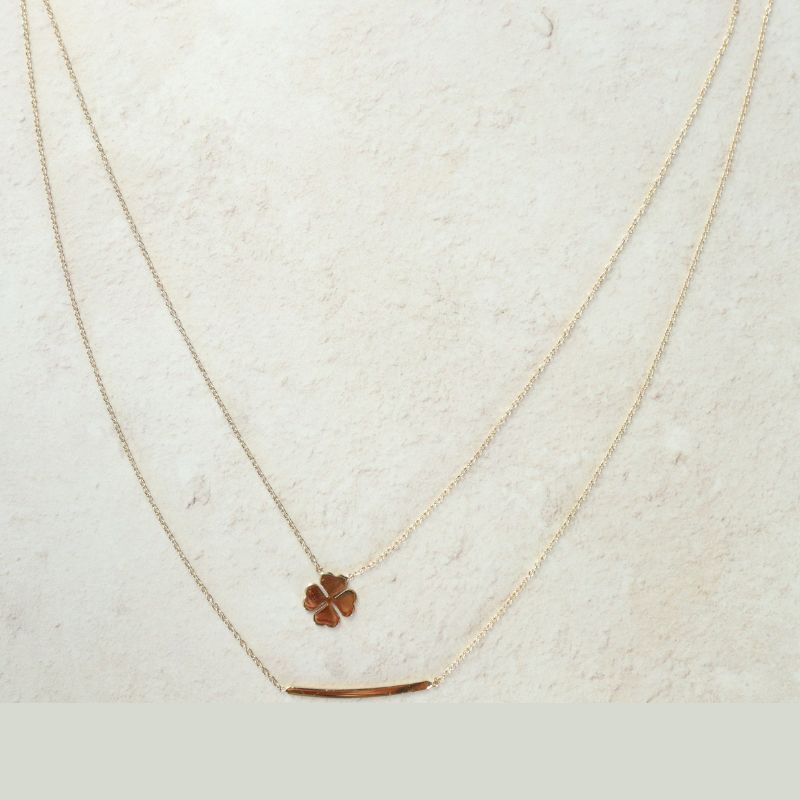 9ct gold multi layer clover and bar necklace - Carathea necklaces