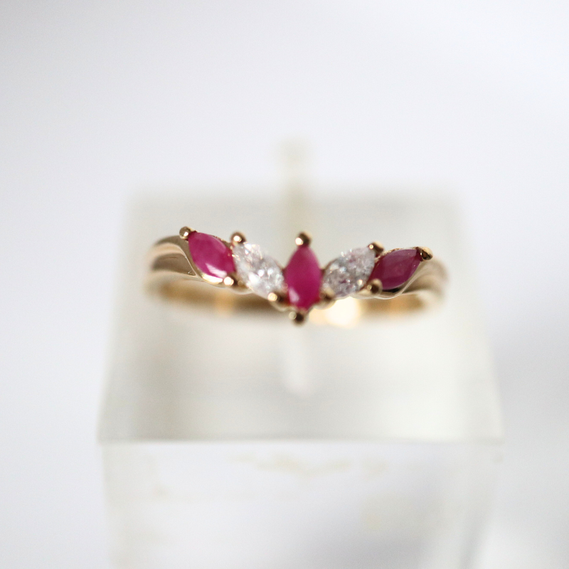 9ct gold ruby & cz wishbone ring - Carathea jewellers