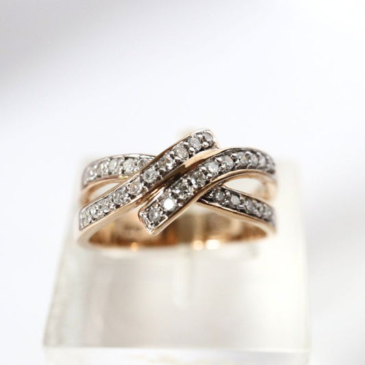 9ct gold diamond crossover ring - Carathea jewellers