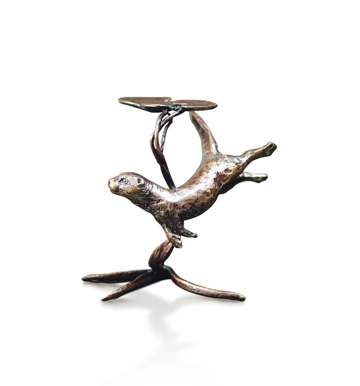 Solid Bronze Miniature Sculpture of Pair of Otters