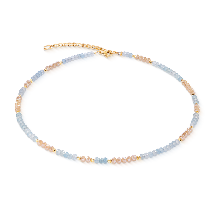 Faceted jade in blue and apricot highlight this beaded necklace - Carathea & Jools