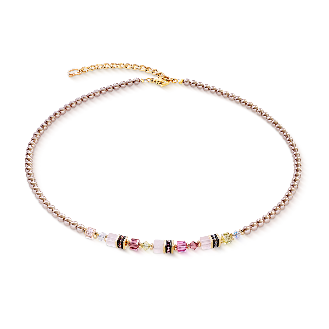 Pearl and Swarvoski Crystals in pink and soft brown-pink feature on this stunning beaded necklace - Carathea & Jools