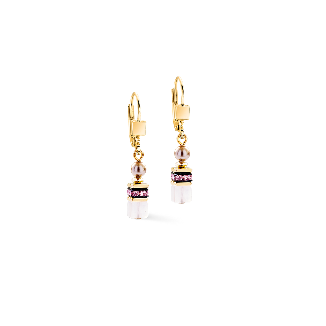 Coeur de Lion pink and white drop earrings with crystal - Carathea & Jools