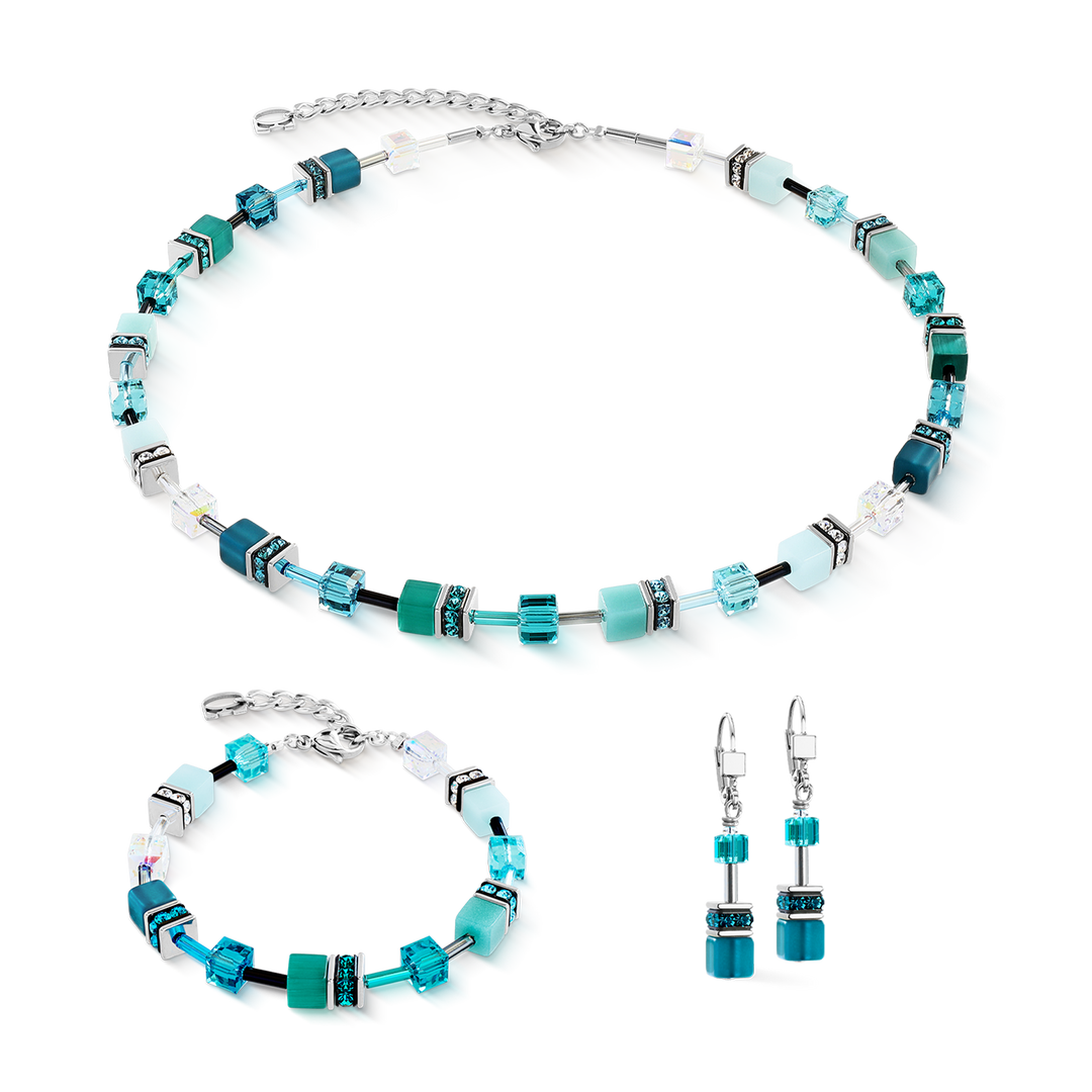 Coeur de Lion Teal cubes necklace, pendant and earring set with Swarovski crystal - Carathea & Jools