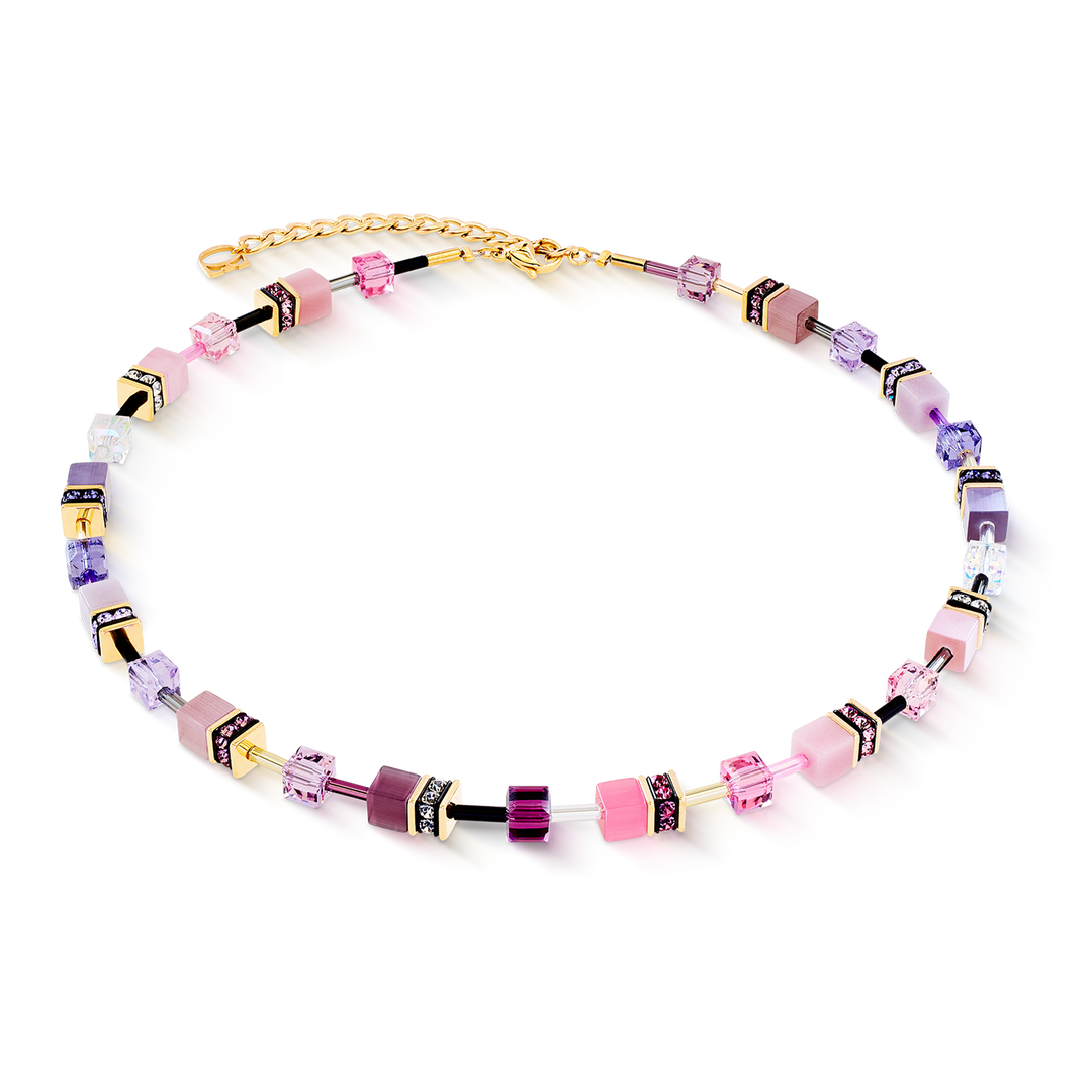 Coeur de Lion cubed necklace in pink and lilac with crystals - Carathea & Jools