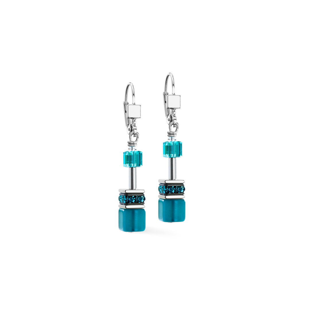 Coeur de Lion Teal cubes earrings with Swarovski crystal - Carathea & Jools