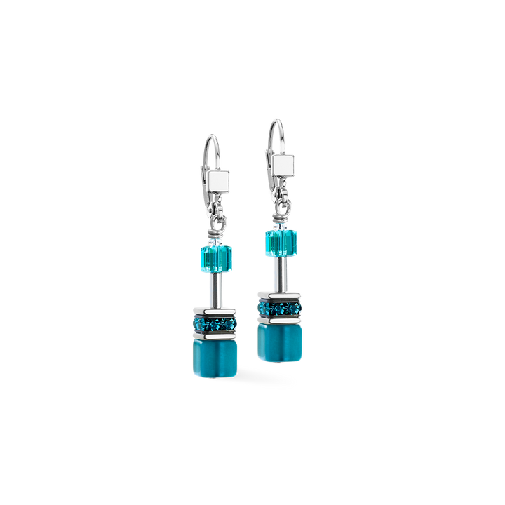 Coeur de Lion Teal cubes earrings with Swarovski crystal - Carathea & Jools