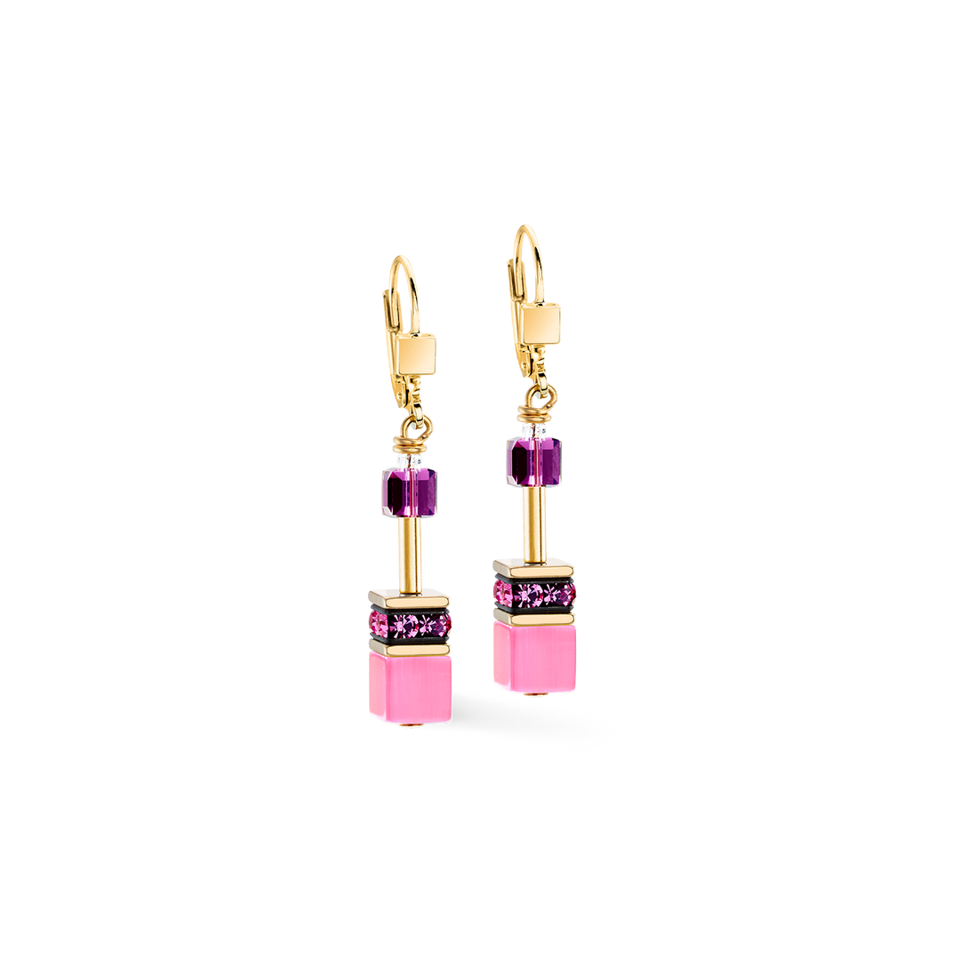 Coeur de Lion cubed earrings in pink and lilac with crystals - Carathea & Jools