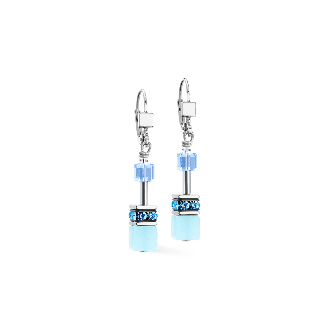 Coeur de Lion GeoCube® earrings set in Aqua blue with Swarovski crystals - Carathea and Jools