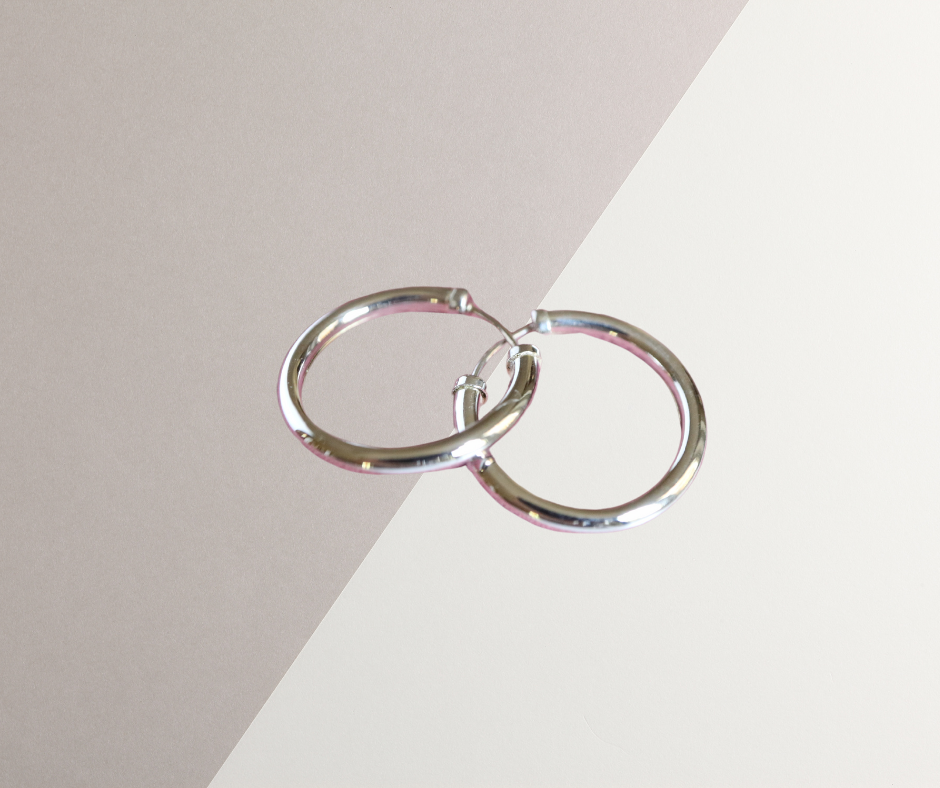 18 mm White Gold Capped Hoop Earrings