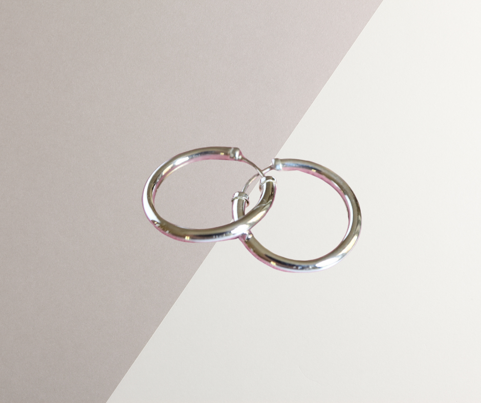 18mm White Gold Capped Hoop Earrings