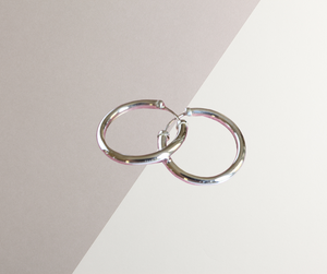 18mm White Gold Capped Hoop Earrings