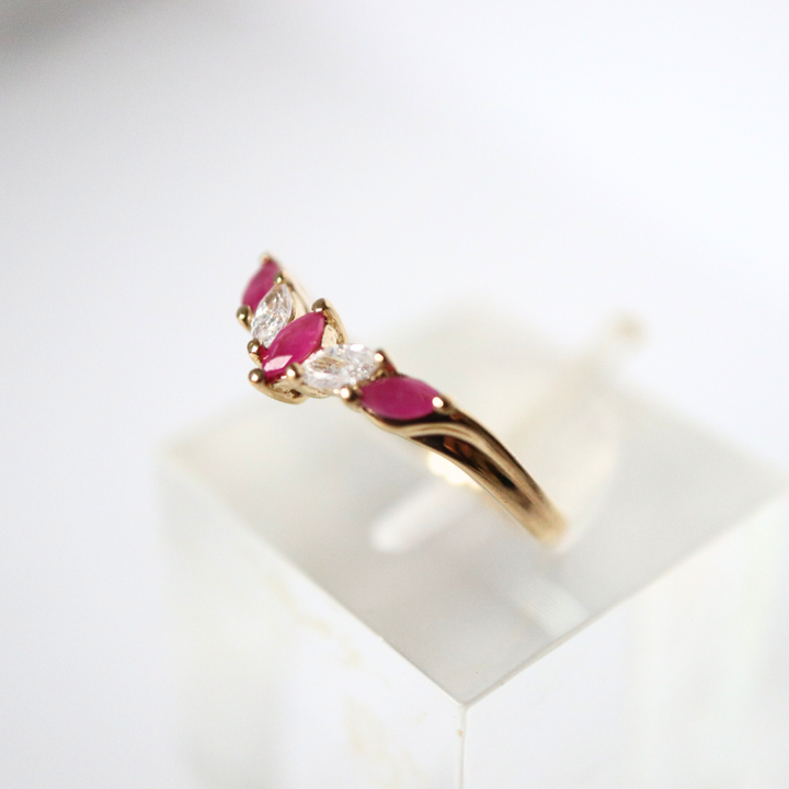 9ct gold ruby & cz wishbone ring - Carathea jewellers