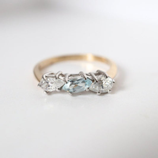 Gold Ring with Blue Topaz and Cubic Zirconia