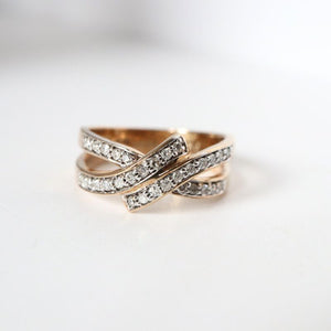 9ct gold diamond crossover ring - Carathea jewellers