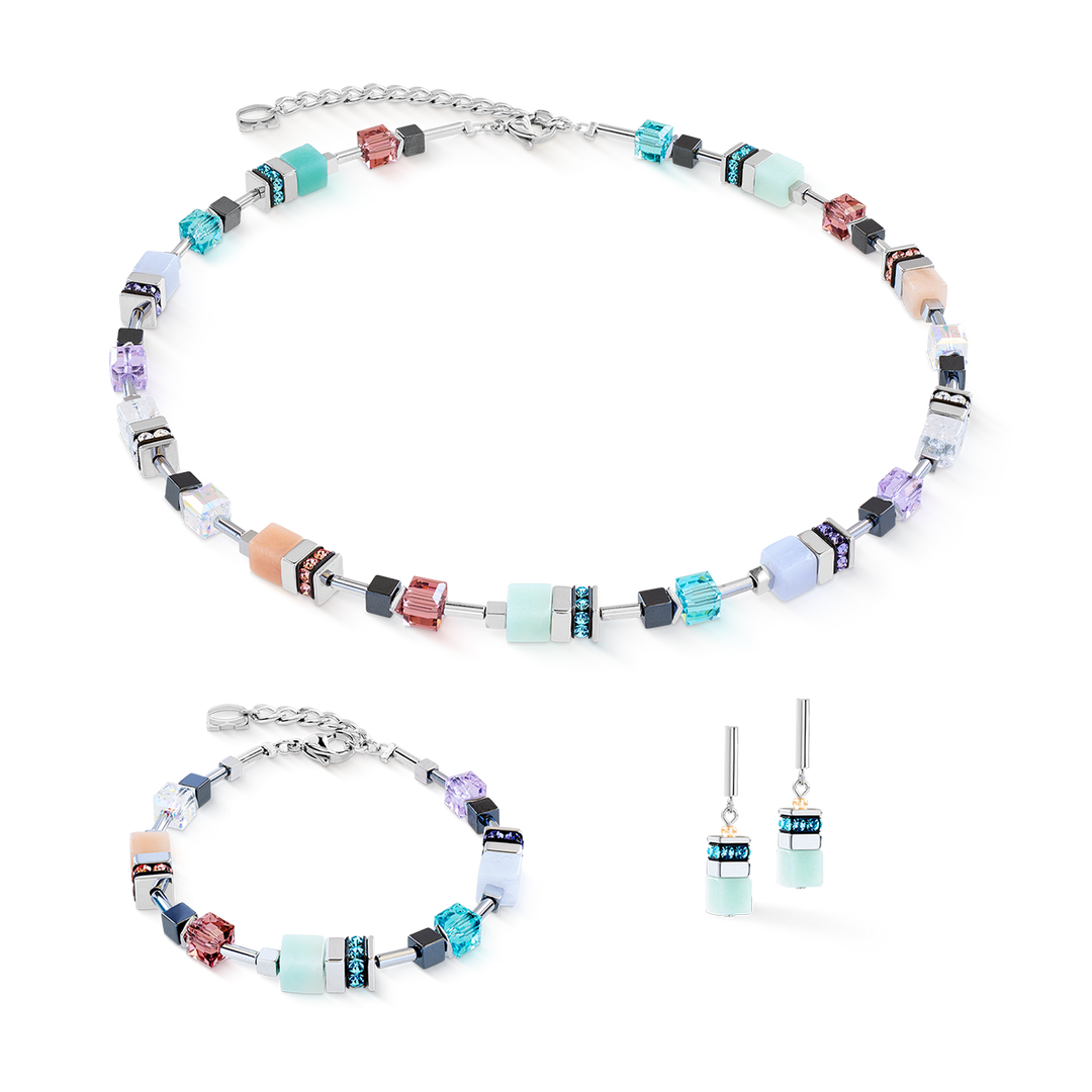 Coeur de Lion GeoCube® necklace, bracelet & earrings in pastel multicolours with Swarovski® crystals - Carathea & Jools