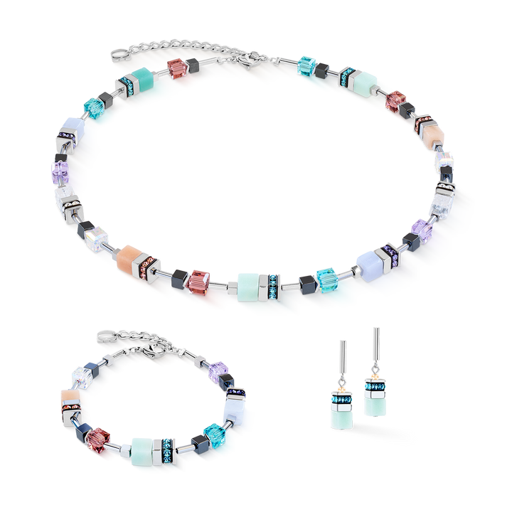Coeur de Lion GeoCube® necklace, bracelet & earrings in pastel multicolours with Swarovski® crystals - Carathea & Jools