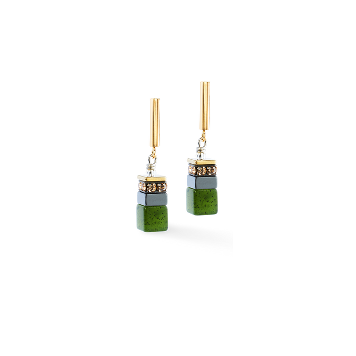 Coeur de Lion GeoCube® green and gold drop earrings - carathea & Jools.