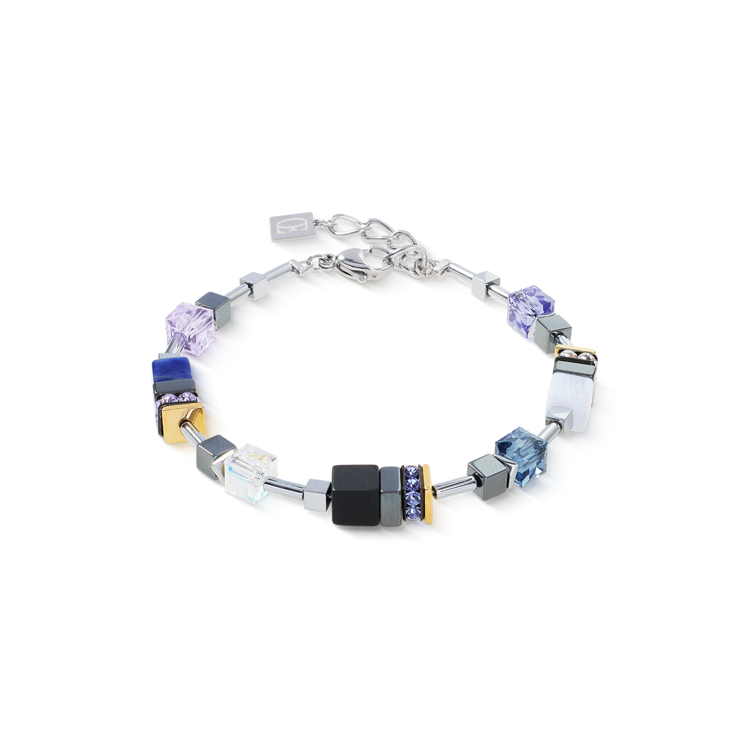 GeoCube® bracelet in blue, hematit, black and white, with Swarovski® crystals - Carathea & Jools.
