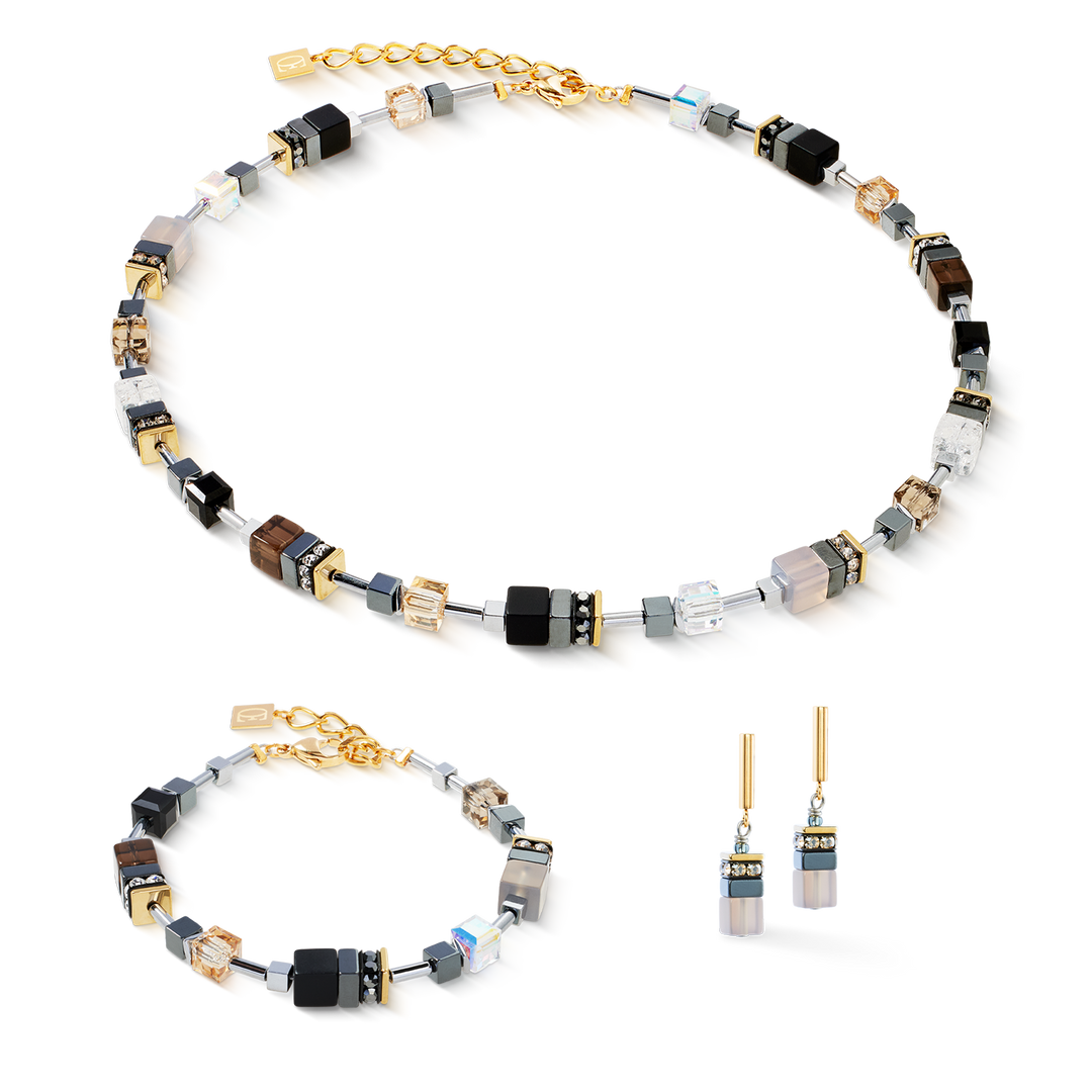 Coeur de Lion Geocube® bracelet, necklace and earring set  in greys - Carathea & Jools