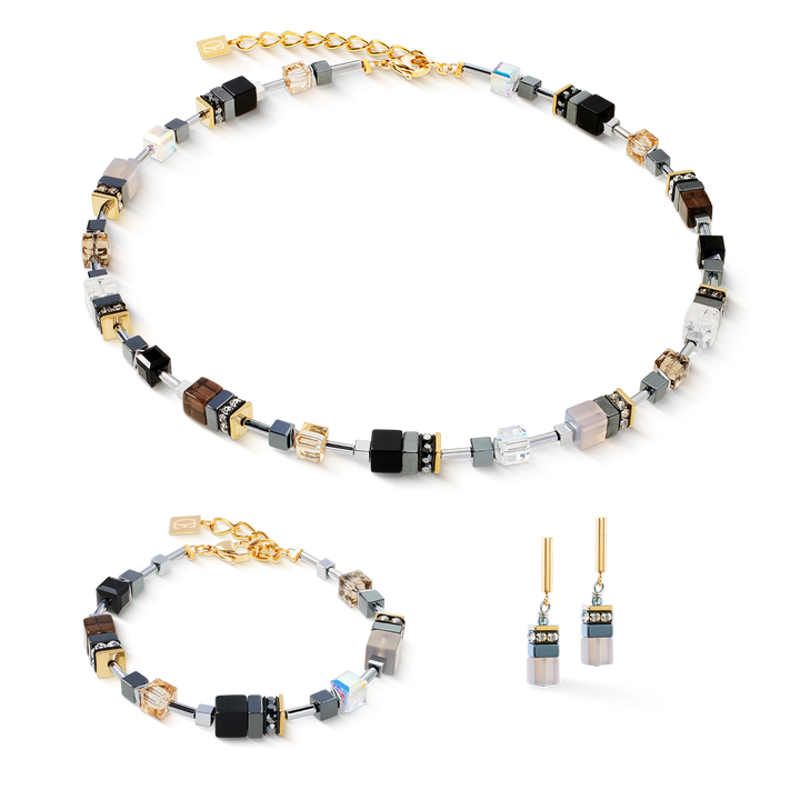 Coeur de Lion Geocube® bracelet, necklace and earring set  in greys - Carathea & Jools