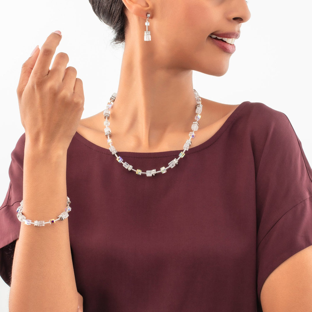 coeur de lion crystal and silver necklace on model - Carathea jewellers