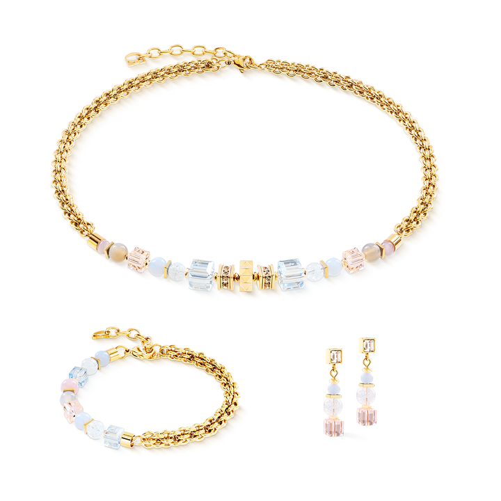 Coeur de Lion Gold & Pastel coloured Nexus necklace, bracelet & earrings set - Carathea & Jools