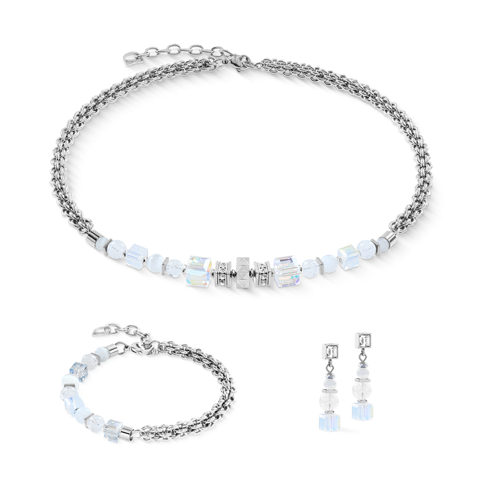 Coeur de Lion steel and white crystal necklace, bracelet and earrings - Carathea & Jools