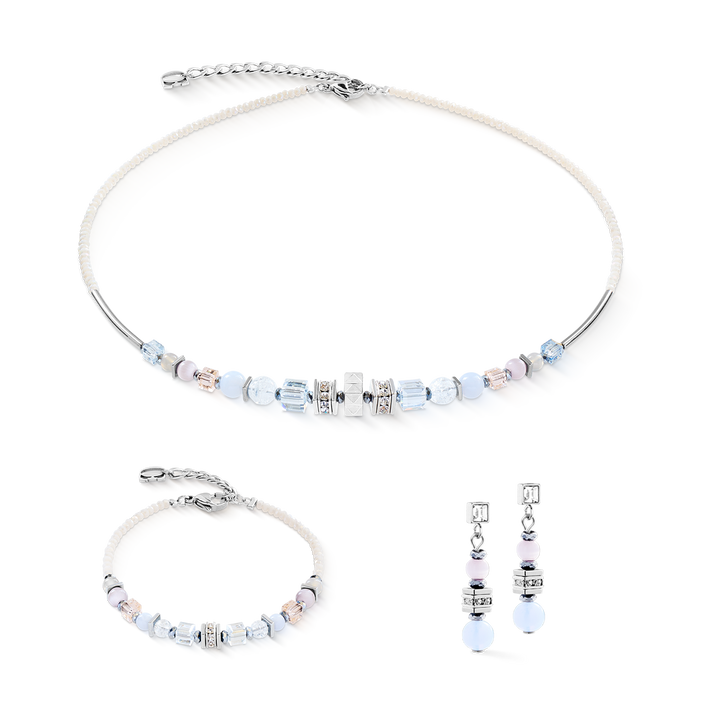 Coeur de Lion cubes and circles necklace, bracelet & earrings set  in silver and pastels - Carathea & Jools