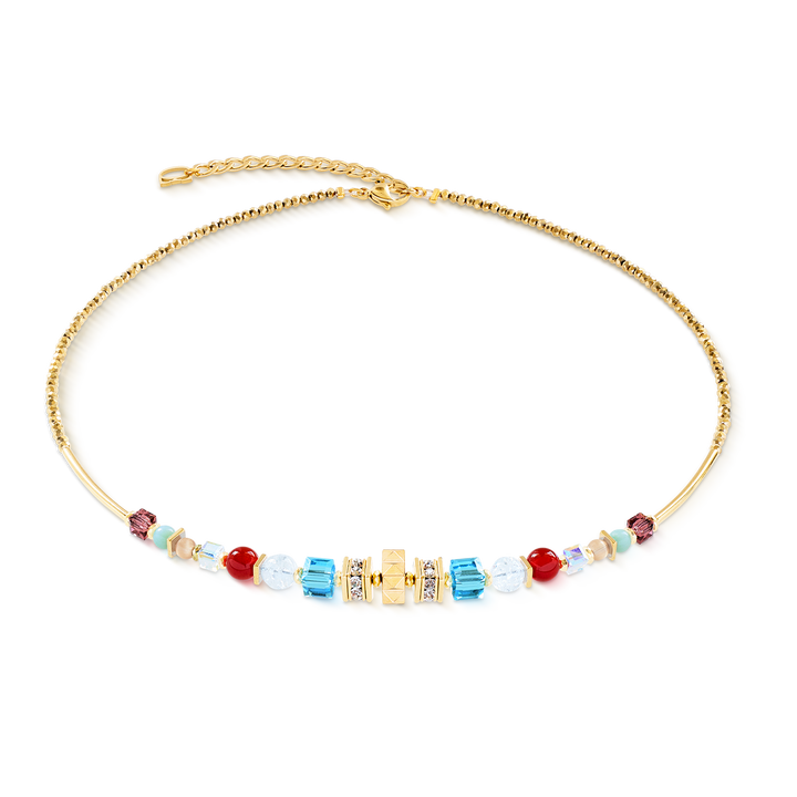 Coeur de Lion gold and multicoloured necklace features round and cube beads - Carathea & Jools