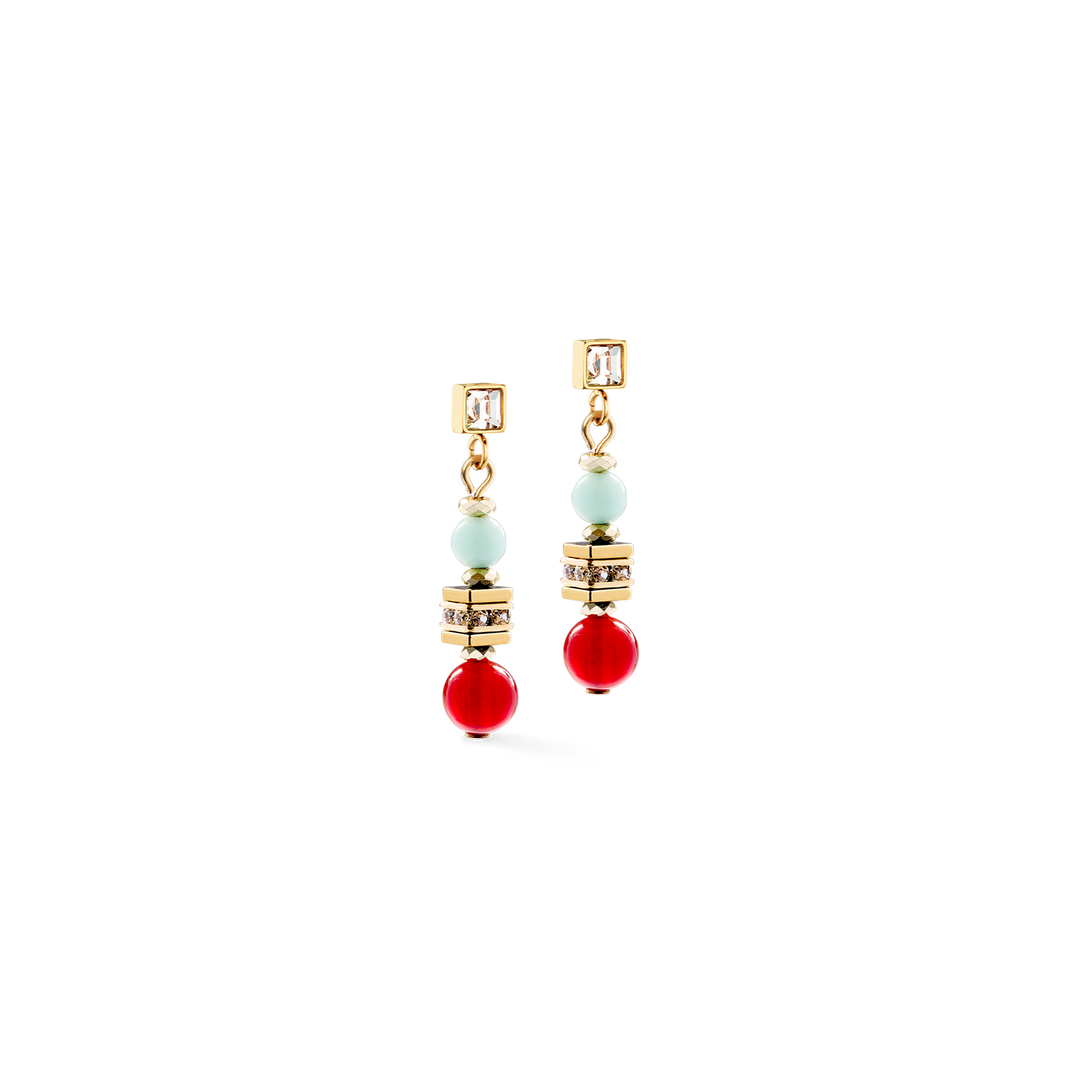 Coeur de Lion gold and multicoloured  earrings features round and cube beads - Carathea & Jools