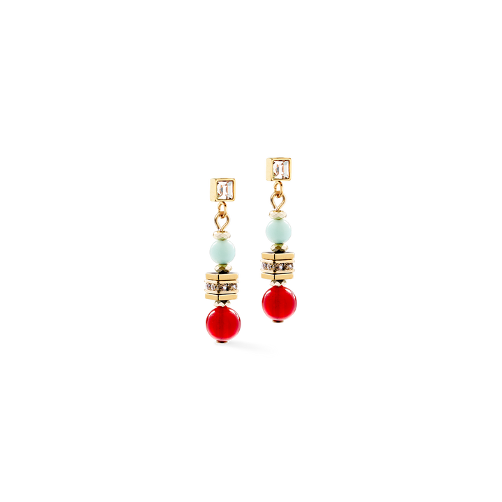 Coeur de Lion gold and multicoloured  earrings features round and cube beads - Carathea & Jools