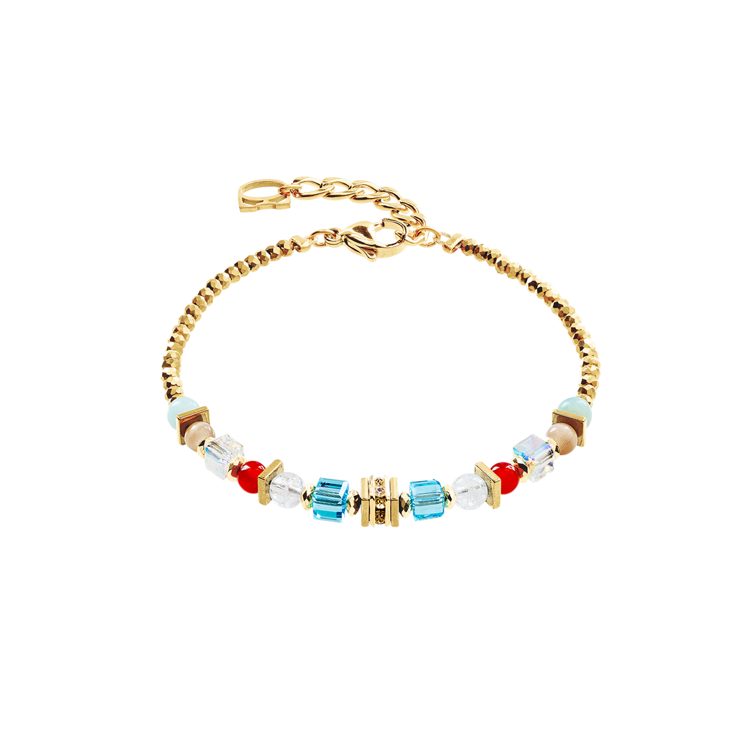 Coeur de Lion gold and multicoloured bracelet features round and cube beads - Carathea & Jools
