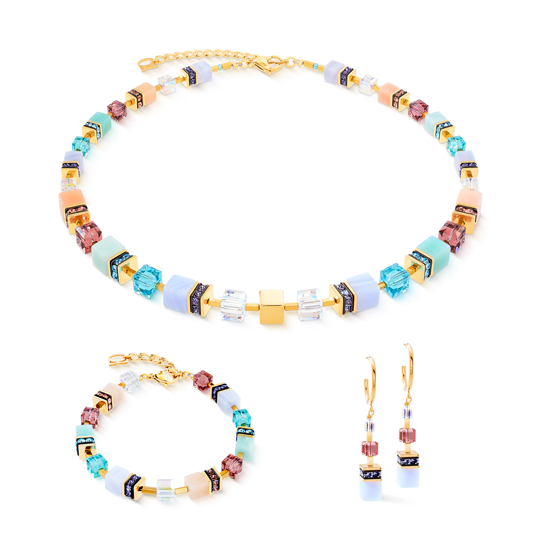 Coeur de Lion GeoCube necklace, bracelet & earrings in soft pastel multicolours - Carathea & Jools