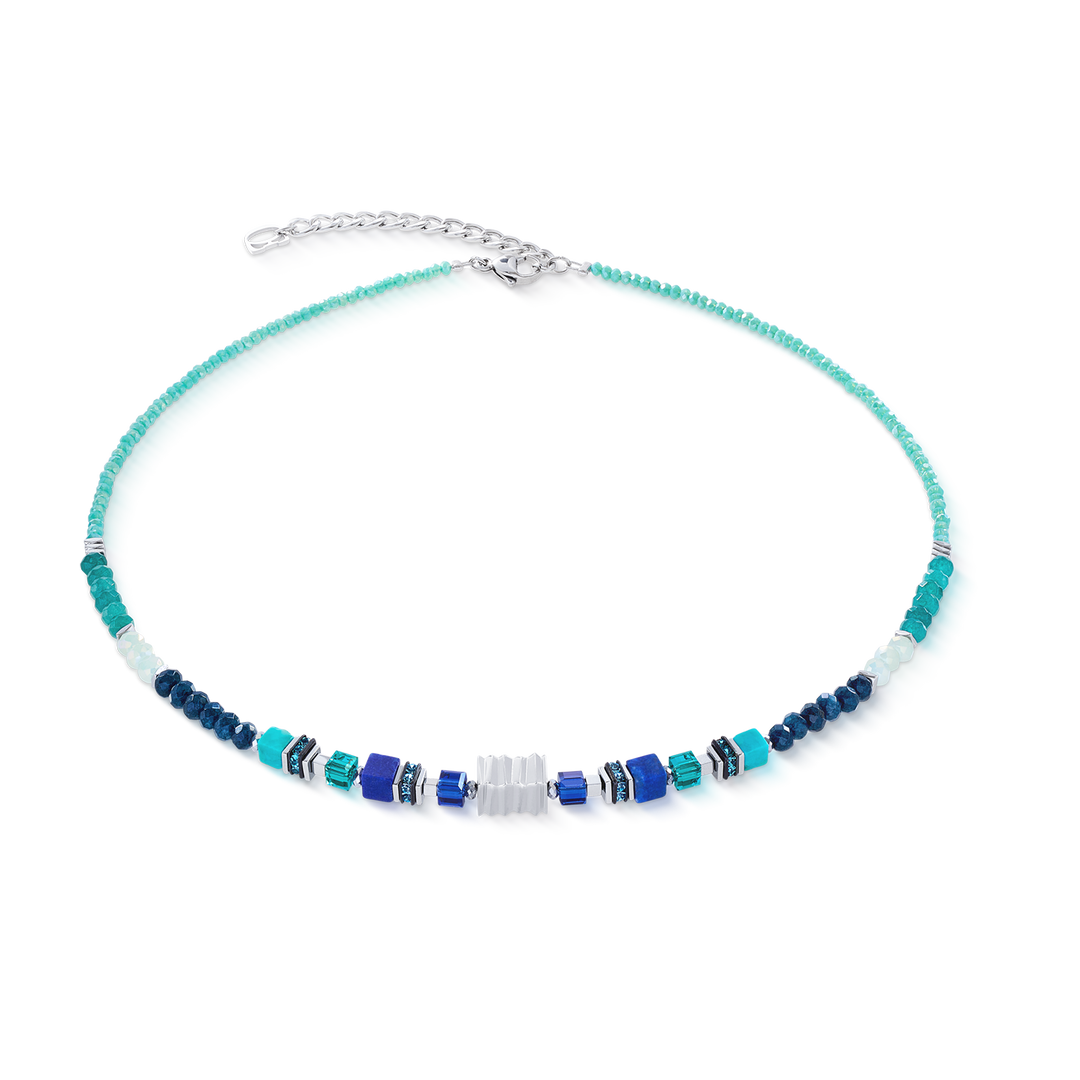 Coeur de Lion cube and bead necklace in lapis and turquoise - Carathea & Jools