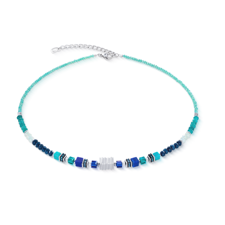 Coeur de Lion cube and bead necklace in lapis and turquoise - Carathea & Jools