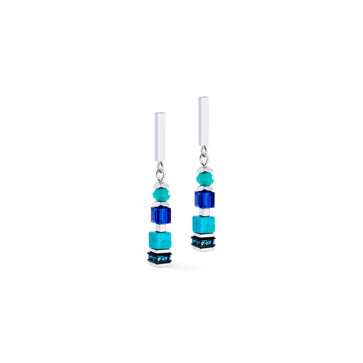 Coeur de Lion cube and bead earrings in lapis and turquoise - Carathea & Jools