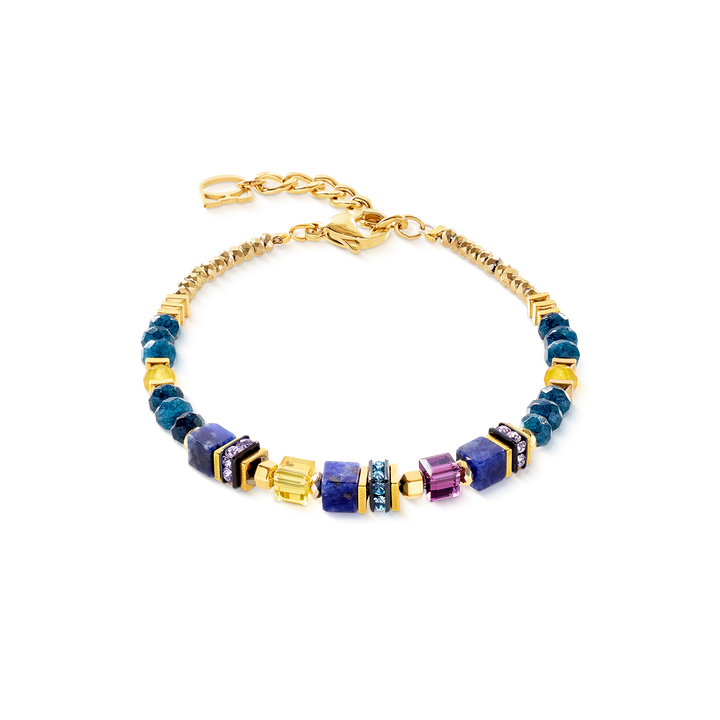 Coeur de Lion beaded bracelet in gold and blue colours with purple - Carathea & Jools