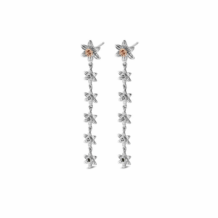 Clogau silver and rose gold daffodil drop earrings - Carathea jewellers