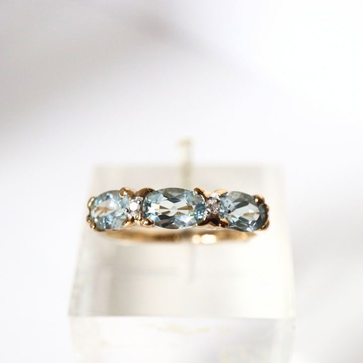 ladies gold, aquamarine and diamond ring - Carathea jewellers