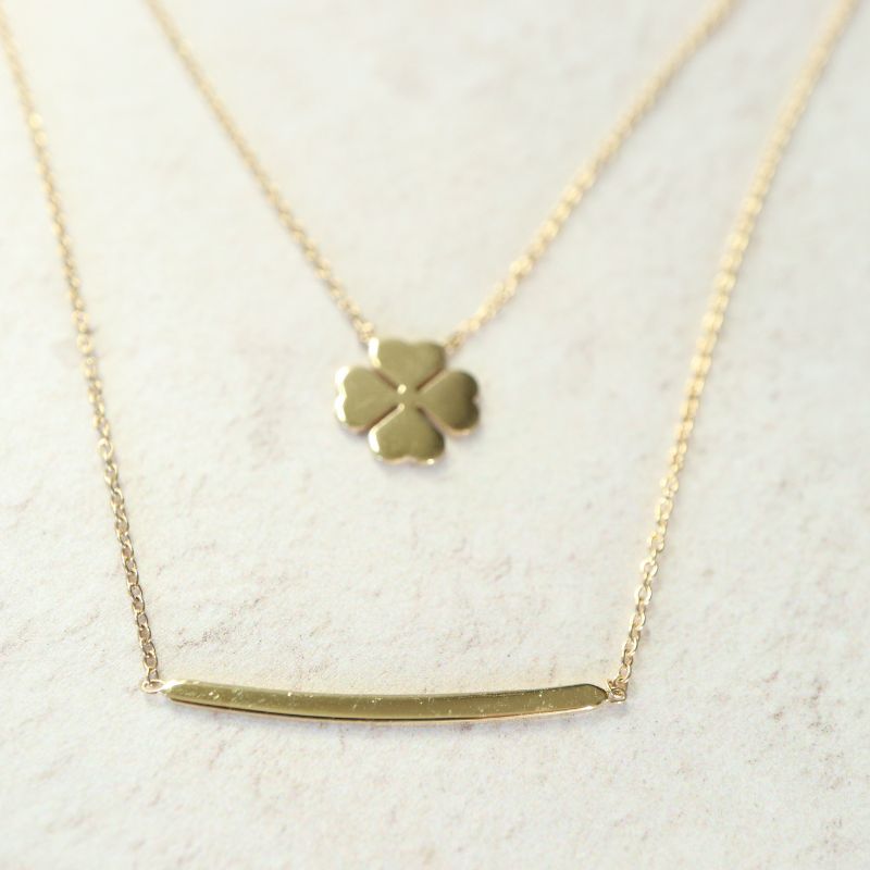 9ct gold multi layer clover and bar necklace - Carathea necklaces