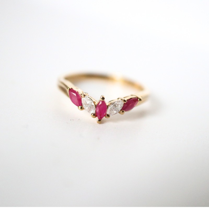 9ct gold ruby & cz wishbone ring - Carathea jewellers