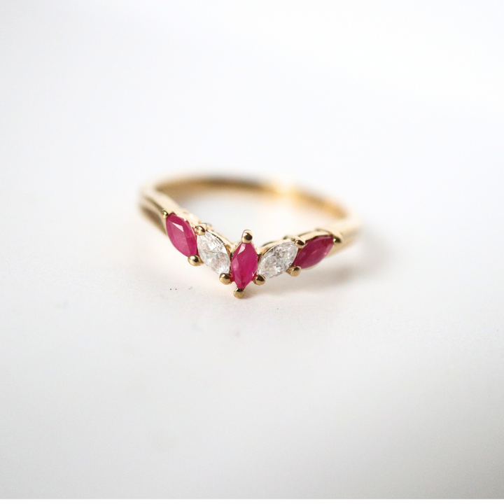 9ct gold ruby & cz wishbone ring - Carathea jewellers
