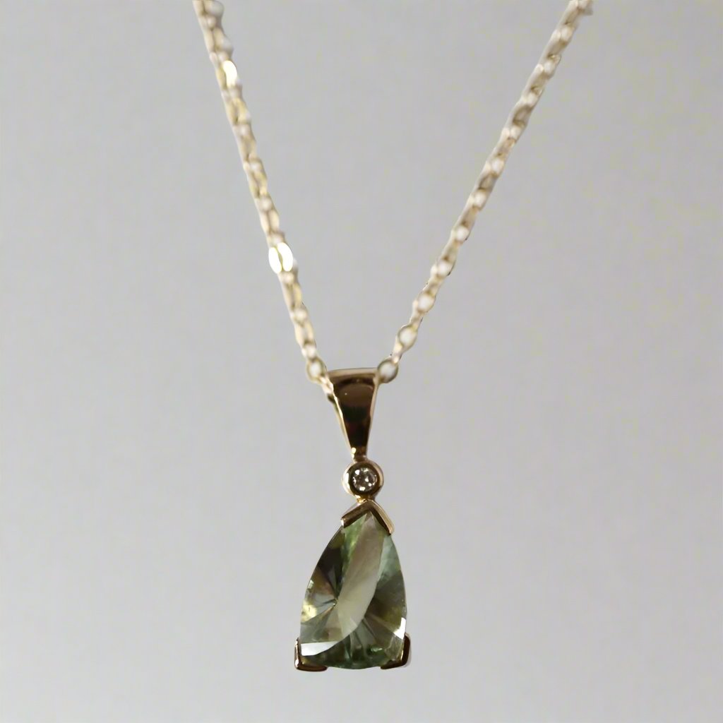 green amethyst & diamond pendant in gold - Carathea jewellers