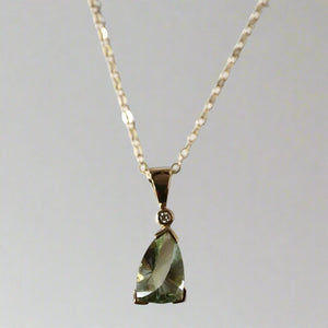 green amethyst & diamond pendant in gold - Carathea jewellers