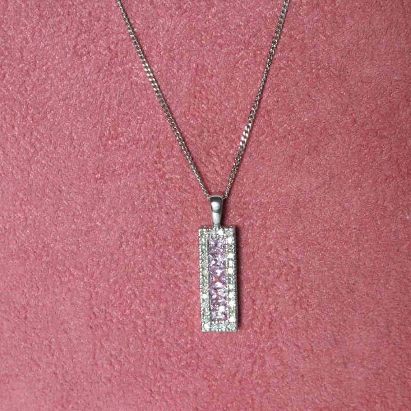 9ct white gold pink sapphire and diamond pendant Jewellery Carathea